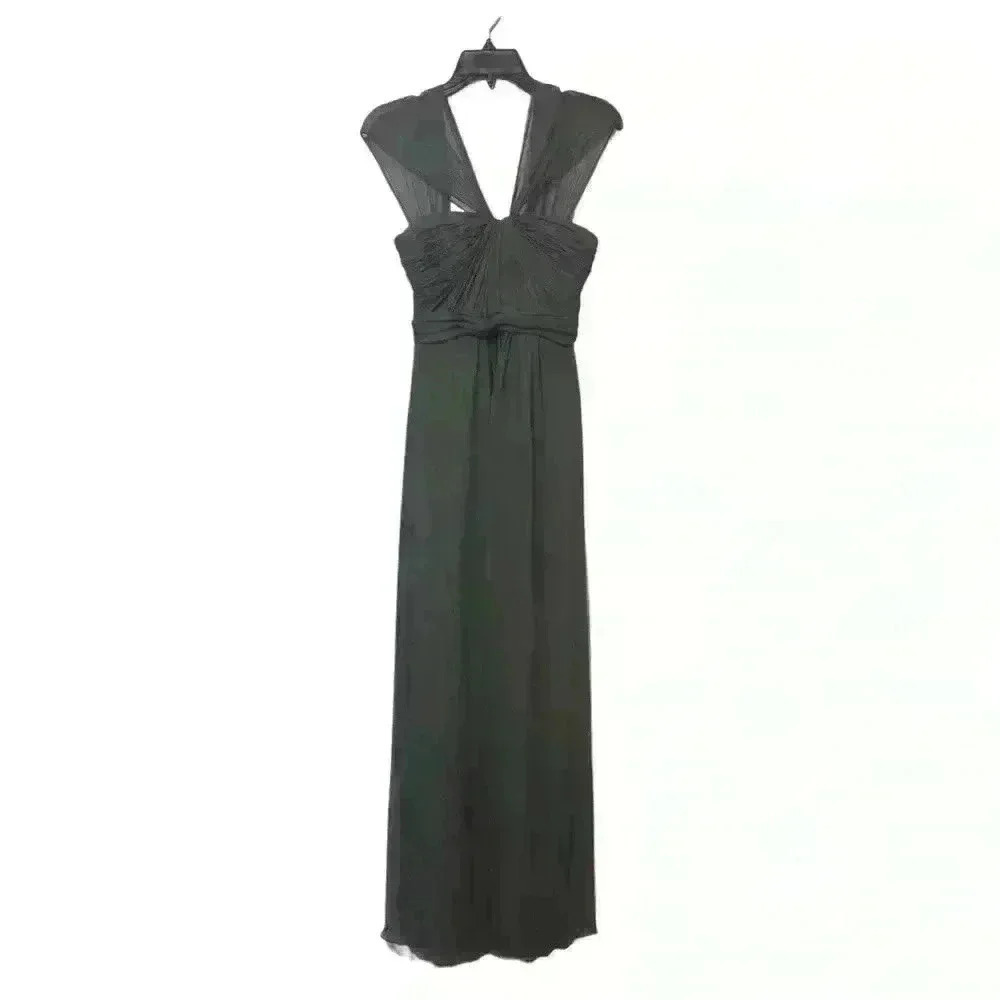 Amsale Women’s Maxi Dress 100% Silk Crinkle Halter Chiffon Gray Size 00 Party - Picture 3 of 13